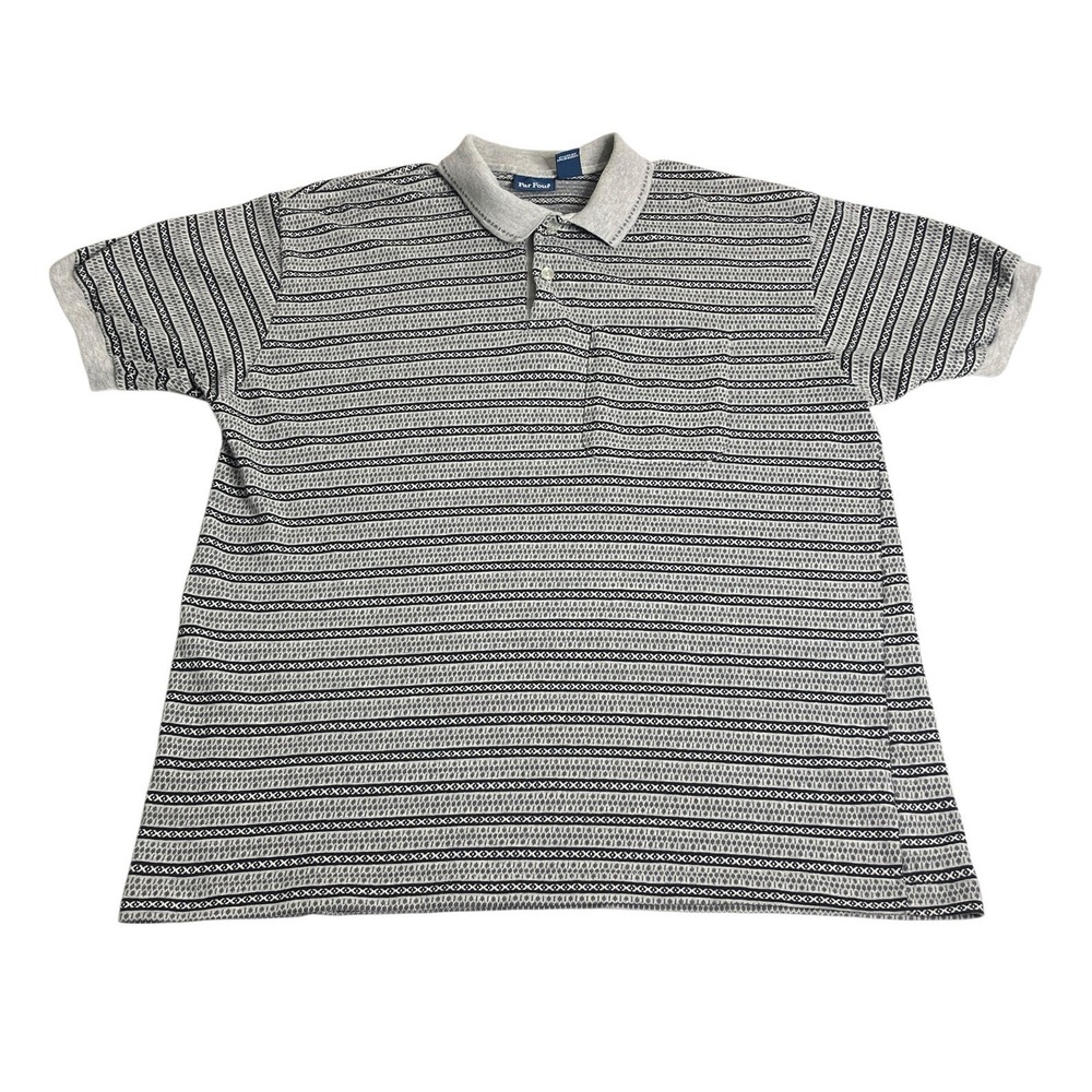 Vintage Par Four Polo Shirt Men XL Geometric Striped 50/50 Textured Knit 80s USA